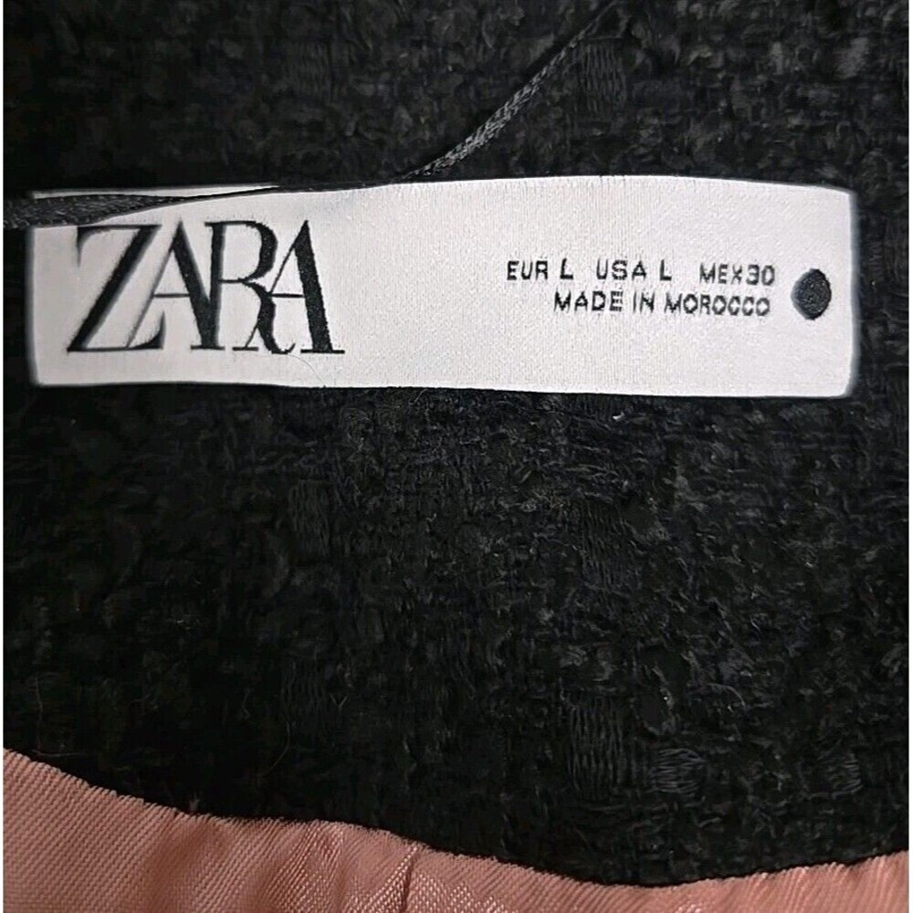 Zara Textured Tweed‎ Bomber Cropped Jacket Lined Pockets Black Women’s Size L - Picture 5 of 12